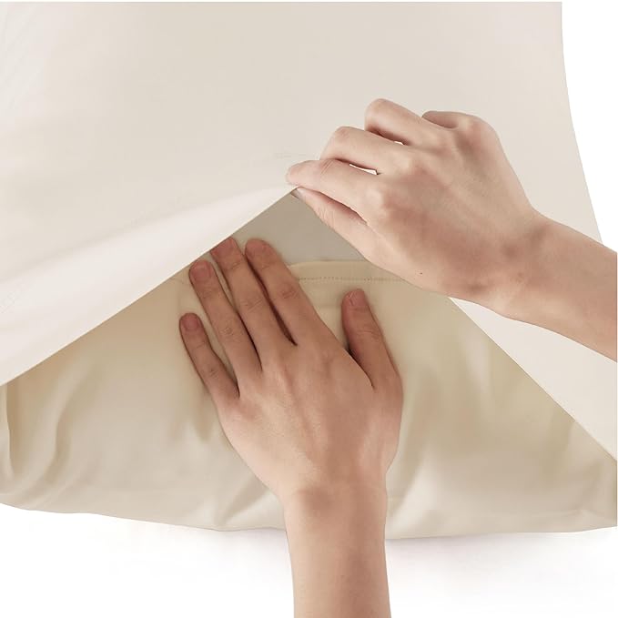 Bedsure Queen Sheet Set, Rayon Derived from Bamboo, Cooling Sheets, Breathable & Soft, Deep Pocket Up to 16", Hotel Luxury Silky Bedding for Hot Sleepers, Light Beige