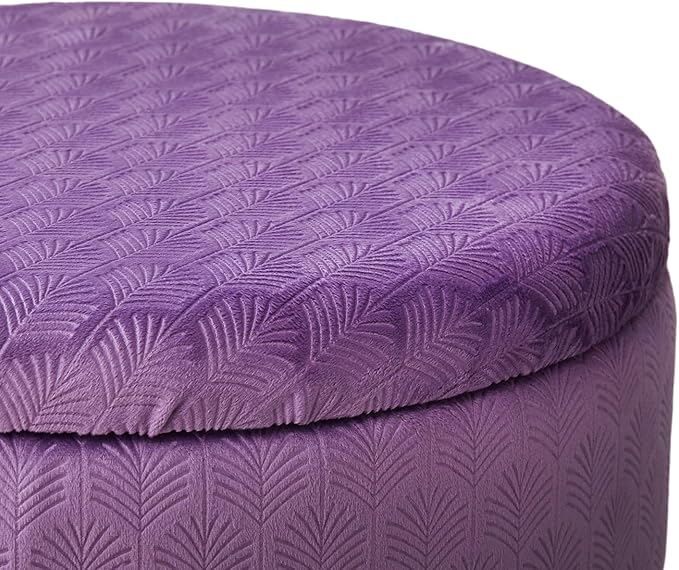 Cpintltr Footrest Footstools Round Velvet Ottoman with Storage Space Soft Vanity Chair with Memory Foam Seat Small Side Table Hallway Step Stool 4 Gold Metal Legs with Swivel Leveling Feet Purple