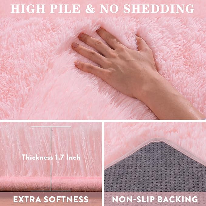 Fluffy Pink Rug for Bedroom Girls, 5x7 Soft Fuzzy Plush Shag Area Rug for Living Room, Cute Comfy Throw Rug for Kids, Non-Slip Indoor Shaggy Floor Carpet for Nursery Teen Dorms Home Decor Aesthetic
