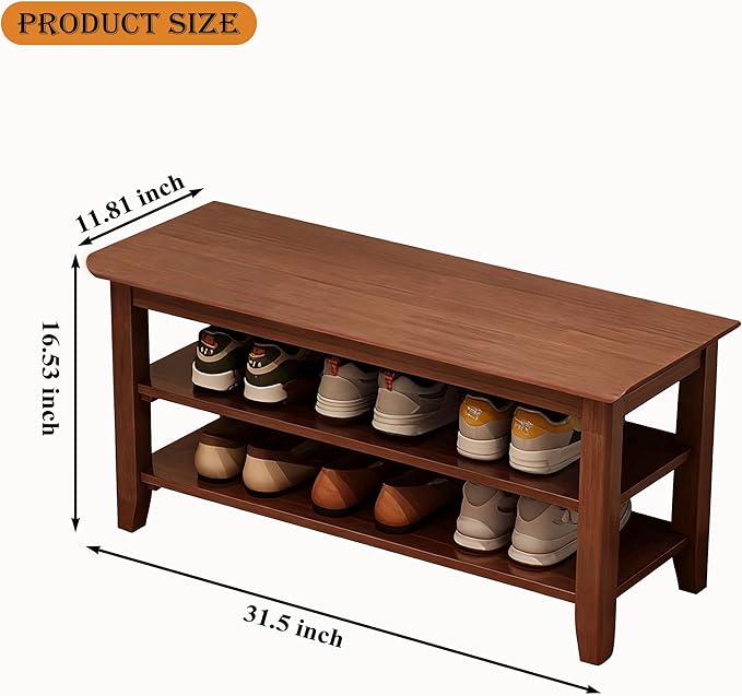 Shoe Rack Bench for Front Door Entrance, Solid Wood Shoe Bench for Closet, Entryway, Mudroom, Hallway, 31.5 inches