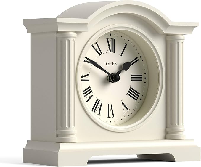 JONES CLOCKS® Kensington Mantel Clock | Classic Arch top Clock | Pale Cream | Stylish & Contemporary | Ideal for Desk, Mantelpiece, Bookshelf or Bedside