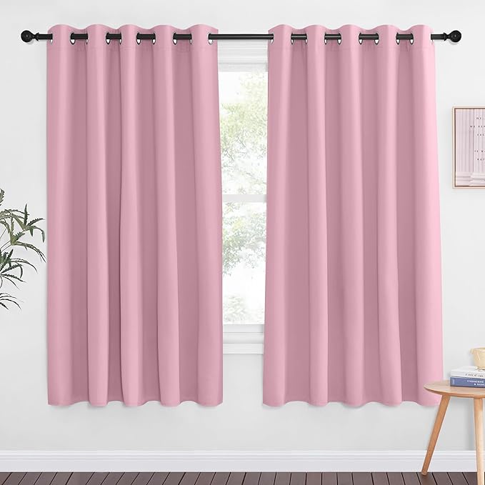 NICETOWN 66 Inch Long Blackout Curtains for Bedroom Living Room, Thermal Insulated Room Darkening Curtains, Light Blocking Blackout Drapes for Bedroom, 66" W x 66" L, 1 Panel, Rouge Pink