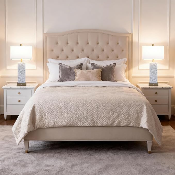 2-Pack 25.6" Alabaster Lamps, Marble Lamp Nightstand Lamps Set of 2, 3-Color Temperatures Bedside Lamps with Nightlight, Modern Table Lamp with USB Ports for Living Room Bedroom Hotel, Bulbs Included