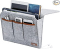 Bedside Caddy, 6 Pockets Large Size Bedside Storage Organizer Bedside Organizer Caddy for Magazine Remotes Phone (13.4'' x 18.1'', Light Grey)