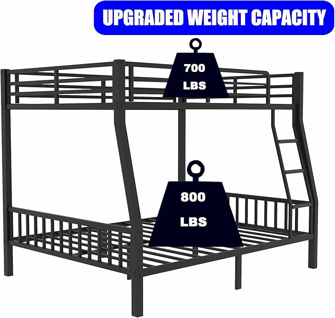 Upgraded Version Thicken Metal Heavy-Duty Full Over Queen Bunk Bed, Best Modern Style Stronger Full XL Over Queen Size Bunk Bed with Ladder for Adults, Easy Assembly (Queen-1 Ladder)
