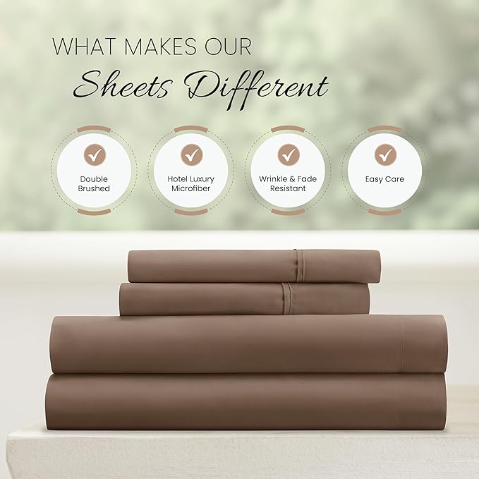 Linen Market Bed Sheets for California King Size Bed (Taupe) - Sleep Better Than Ever with These Soft and Cooling California King Sheets - Deep Pocket Fits 16" Thick Beds - 4 Piece Cal King Sheet Set