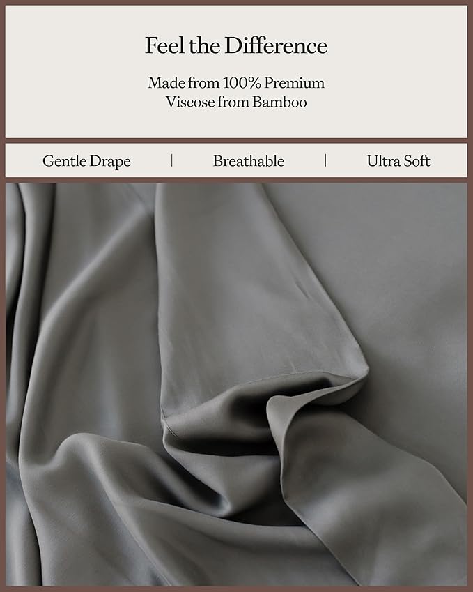 Cozy Earth Luxury Bed Sheet Set - 100% Viscose from Bamboo Fabric, Ultra-Soft & Breathable, Fits Regular & Deep Pocket Mattresses up to 20" - 4 Pieces Twin Sheet Set Charcoal Grey
