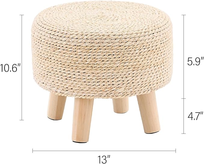 Wimarsbon Round Foot Stool Natural Seagrass Poufs Ottoman Hand Weave Footrest Stool for Couch Desk Extra Seat Step Stool with Solid Wood Legs for Hallway Patio Lounge Natural