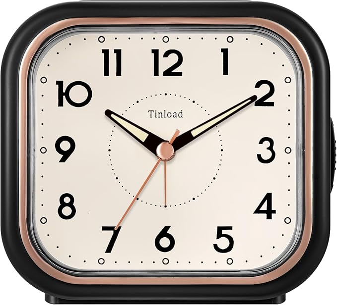 4.5" Vintage Retro Analog Alarm Clock, Super Silent Non Ticking Clock with Manual Light, Snooze, Battery Operated, Simply Design, for Living Room, Bedroom, Bedside, Desk(Black)