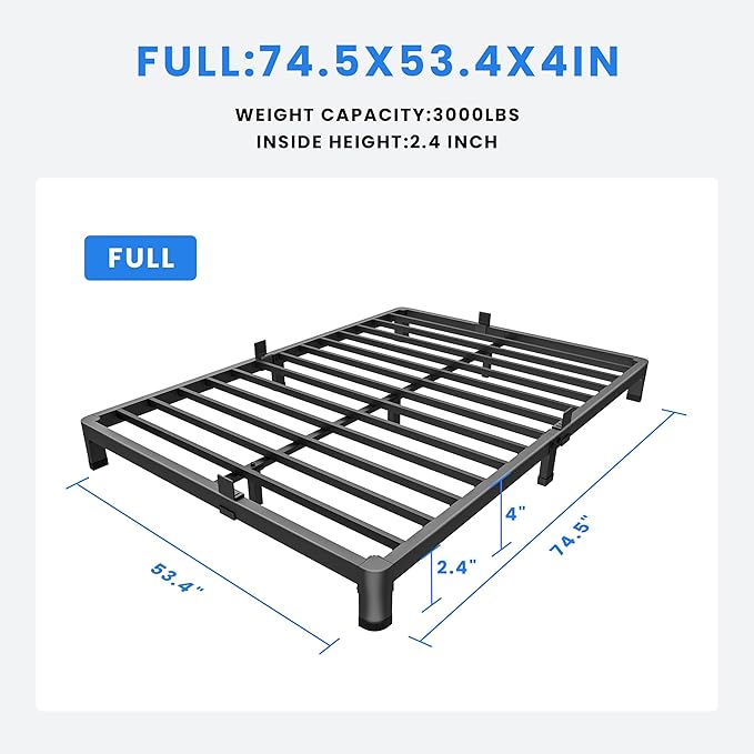 MAF 4 Inch Full Size Metal Platform Bed Frame with Round Corner Legs, 3000 LBS Heavy Duty Steel Slats Support, Noise Free, No Box Spring Needed, Easy Assembly