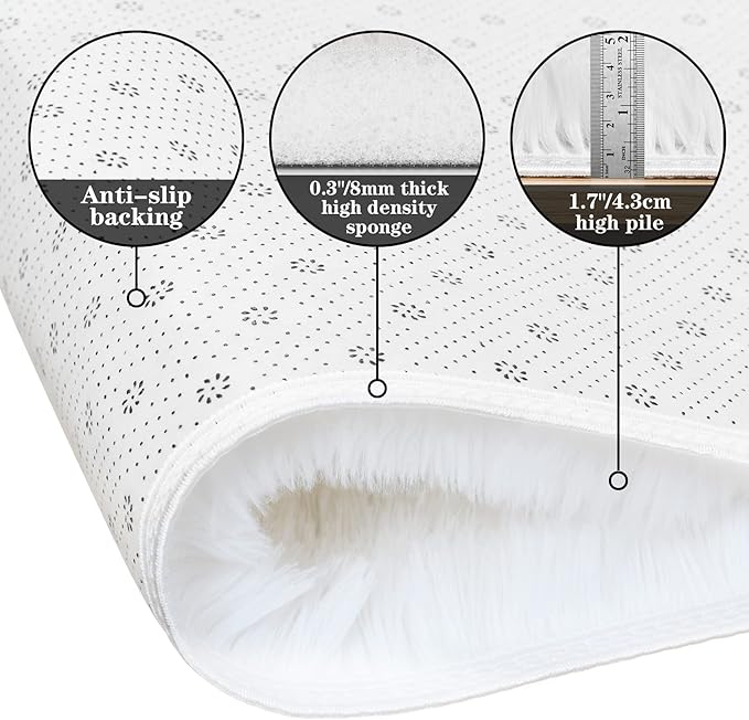 duduta White Soft Fluffy Rectangle Rug 3x5 ft, Shag Furry Plush Throw Rug for Bedroom Nursery Living Room Home Decor