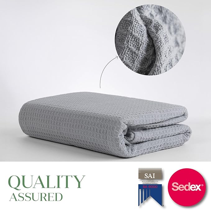 Salt Earth 100% Cotton Throw Blanket, King, 106"X92" Waffle Throws for Home, Bedrooms, Outdoor & Office Couch, Modern Room Decor Blankets, Lightweight, All Season Western Blanket (Scottish Grey)