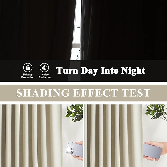 Vision Home Sand Linen Full Blackout Curtains 90 inch Long for Bedroom Living Room Darkening Soundproof Window Panels Thermal Insulated Rod Pocket Back Tab Neutral Drapes 56" Wx90 Lx2