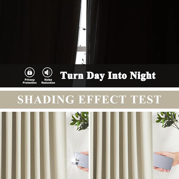 Vision Home Sand Linen Full Blackout Curtains for Bedroom Living Room Darkening Soundproof Window Curtains 112 inch Thermal Insulated Rod Pocket Back Tab Linen Drapes 2 Panels 56" Wx112 L
