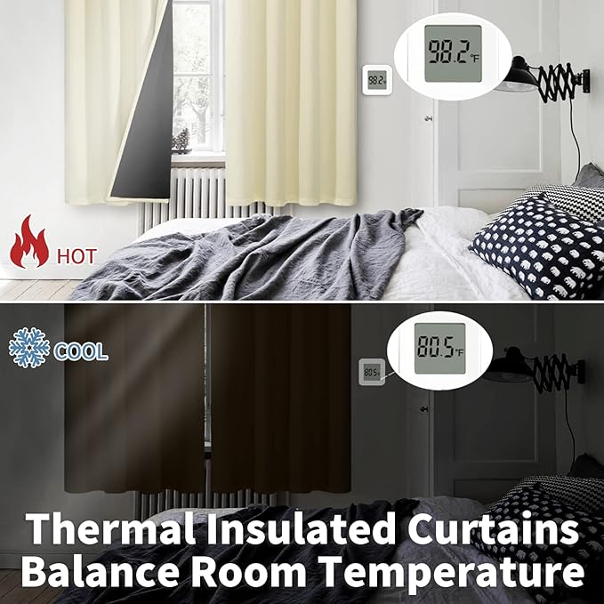 BGment Cream 100% Blackout Curtains for Living Room 84 Inch Length 2 Panels, Thermal Insulated Full Light Blocking Grommet Soundproof Window Drapes for Bedroom with Black Liner, 52 Inch Wide Each