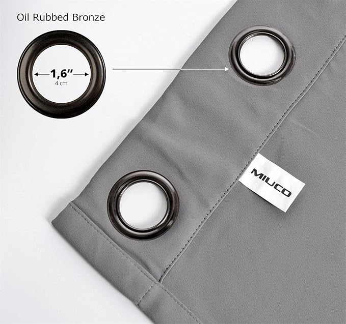 MIUCO 1 Pair Thermal Insulated Grommet 52-Inch-by-63-Inch Blackout Window Curtain Panels with 2 Tie Backs, Grey