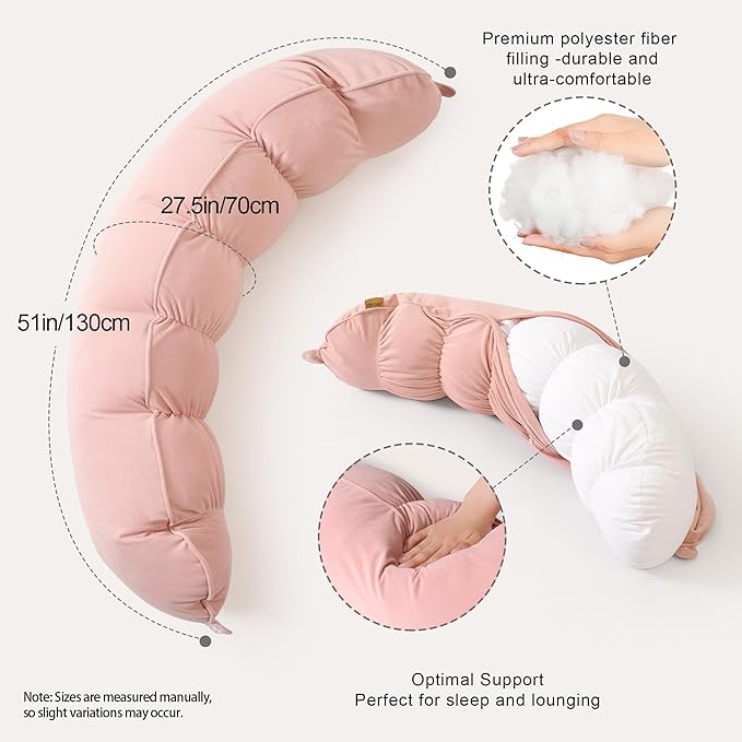 Peallow(Pat. Pend) – Long Round Body Pillow for Adults, Bolster Pillow for Sleeping, Soft and Supportive Pillow for Sleeping & Lumbar Support (Soft Pastel Pink, 39")