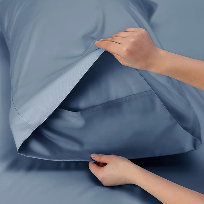 Bedsure Full Size Bed Sheets, Cooling Sheets, Rayon Derived from Bamboo, Breathable & Soft, Deep Pocket Up to 16 Inches, Hotel Luxury Silky Bedding for Hot Sleepers, Dusty Blue