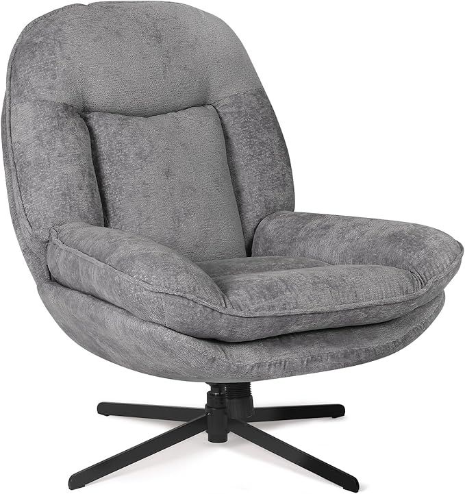 1 Pack 360°Free Swivel Accent Chair for Living Room, Slightly 20°Rocking, 24" High Backrest Upholstered Armchair, Ergonomic Design, Chenille Breathable Soft Fabric Modern Single Sofa, Gray