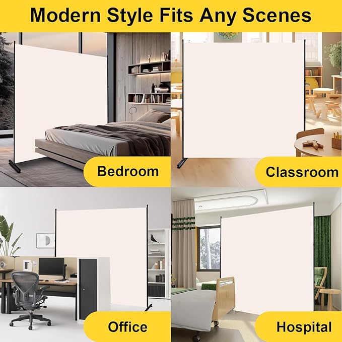 Room Divider Folding Privacy Screens with Wheels, 6FT Tall Divider for Room Separation, Movable Room Partitons and Dividers, Indoor Room Dividers Panel with Fabric (Beige, 1 Panel-71‘’-Round Pad)