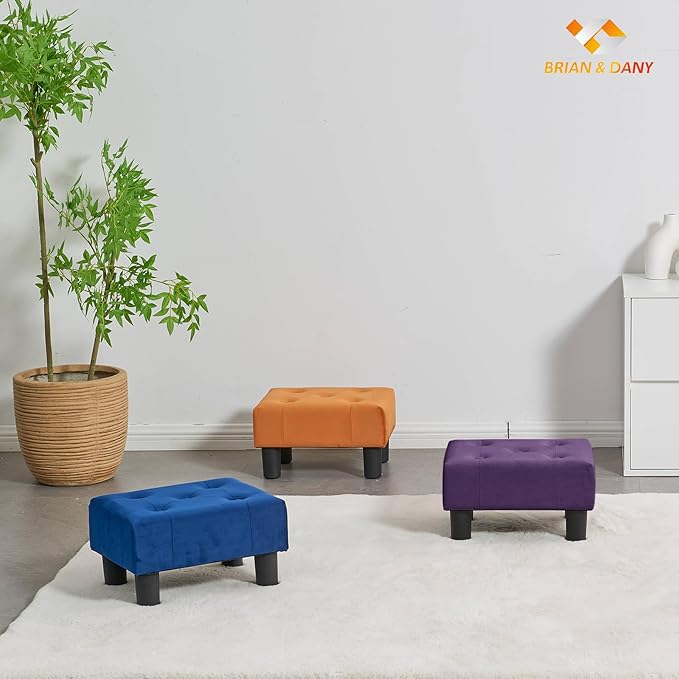 BRIAN & DANY Small Foot Stool, Velvet Foot Stools with Legs, Stable Small Footstool for Living Room, Purple