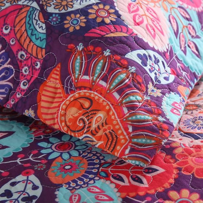 Cotton Bedspread Quilt Sets Reversible Bedding Coverlet Sets Comforter Paisley Floral Bohemian Bedspread,Bohemian Red Gorgeous Pattern,King Size
