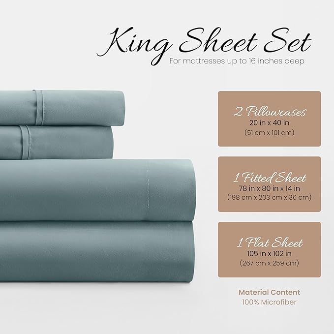 Linen Market Bed Sheets for King Size Bed (Ocean) - Sleep Better Than Ever with These Soft and Cooling King Sheets - Deep Pocket Fits 16" Thick Beds - 4 Piece King Sheet Set