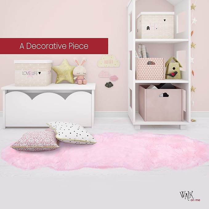 Silky Soft Faux Fur Rug, 2 ft. x 6 ft. Pink Fluffy and Shaggy Sheepskin Area Carpet for Living Rooms, Bedroom, Kid's Room, or Nursery, Home Décor Accent, Machine Washable with Non-Slip Backing