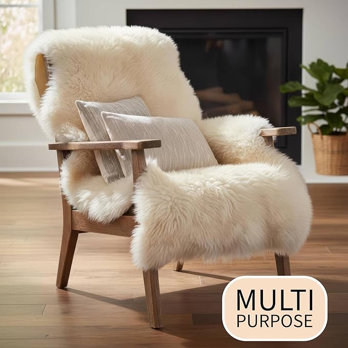 Premium Cream/Champagne Sheepskin Rug - Sheep Rugs - Soft Fluffy Real Sheepskin Fur - 2ft x 3ft Sheep Skin Chair Throw