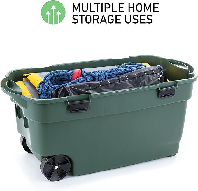 Rubbermaid ECOSense Wheeled Storage Totes, 40 Gal Pack of 2, Durable and Reusable Bins with Latching Lids for Garage or Home Organization, Made From Recycled Materials