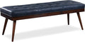 POLY & BARK 55" Tufted Leather Bed Bench for Bedroom End of Bed - Living Room Entry Way Bench - Pure Italian Leather Upholstery with a Solid Wood Frame - Ottoman Bench with Wooden Legs - Midnight Blue