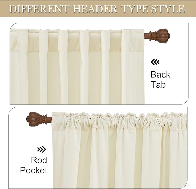 RYB HOME Cream White Velvet Curtains 80 inches, Back Tab Soft Fabric Room Darkening Thermal Insulated Luxurious Home Decor Curtains for Living Room Bedroom, W 52" x L 80", 2 Panels Set