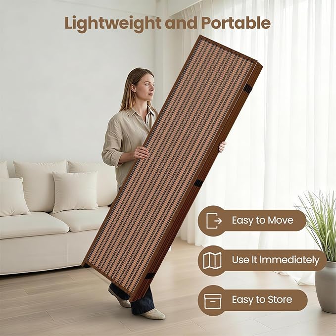 4 Panel Room Divider and Extra Wide Folding Privacy Screen, 63" W x 67" H, Bamboo Room Divider for Room Separation.