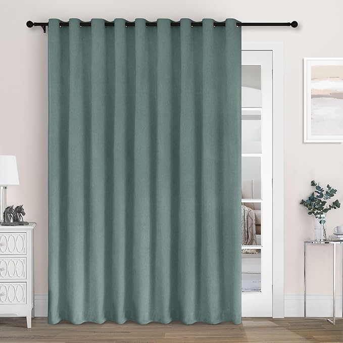 Macochico Extra Wide 100% Blackout Chenille Curtains 100" Wx102 L Thermal Curtains for Sliding Door Room Divider Living Room Bedroom Hotel Teal Blackout Curtains Grommet with Tieback 1 Panel