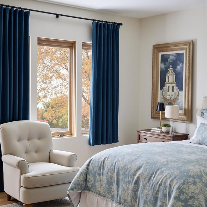 Lazzzy Velvet Blackout Curtains Thermal Insulated Room Window Drapes Super Soft Luxury Curtains for Living Room Bedroom Rod Pocket 2 Panels, Dark Blue, 52" W x 72" L