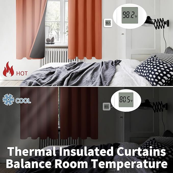 BGment Terracotta 100% Blackout Curtains for Bedroom, Fall Full Room Darkening Noise Reducing Living Room Curtains 72 Inch Length, Thermal Insulated Rod Pocket Window Drapes 2 Panels, 52 Inch Wide