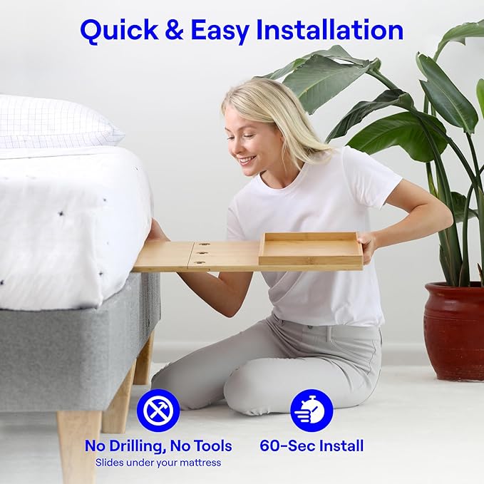 BedShelfie Bedside Shelf for Bunk Bed & Top Bunk, College Dorm Room & Loft Nightstand, Floating Bed Side Table Tray Storage - Natural Wood Slide