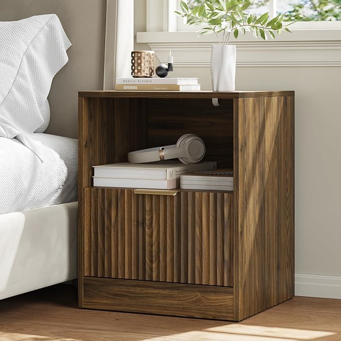 9 Drawer Dresser & Nightstand Set 3-Piece, 63” Wide Bedroom Dresser Set Night Stand Set of 2 with Metal Handle, Fluted Modern Wood Chest of Drawers Storage Dressers Set for Bedroom, Walnut