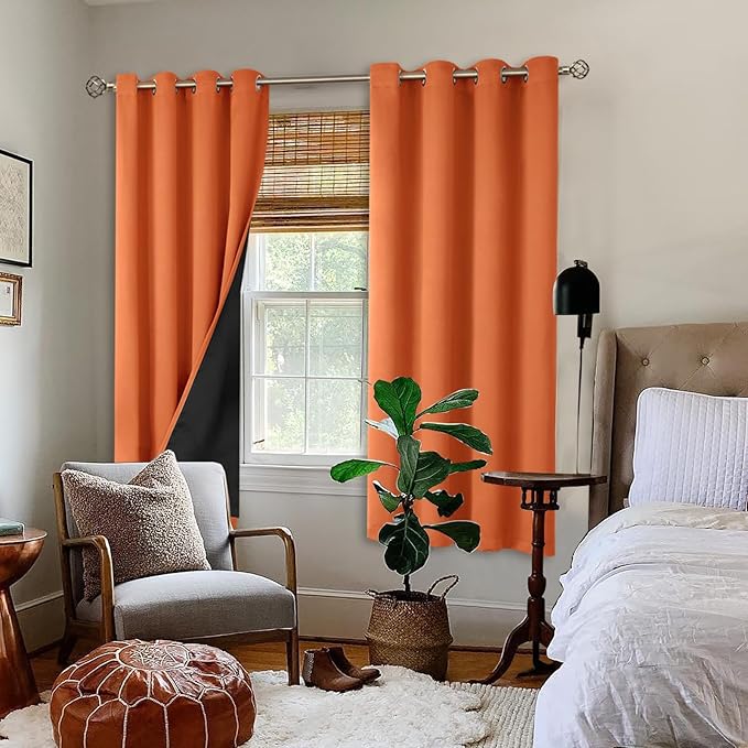 BGment Thermal Insulated 100% Blackout Curtains 63 Inch Length 2 Panels, Total Light Blocking Curtains for Bedroom, Grommet Window Drapes with Thick Black Liner, 52 Inch Wide Each Panel, Burnt Orange