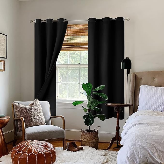 BGment Black Out Curtains 72 Inch Long - Black Blackout Curtains for Bedroom Thermal Insulated Double Layer Full Room Darkening Noise Reducing Grommet Drapes, 2 Panels of 42 x 72 Inch