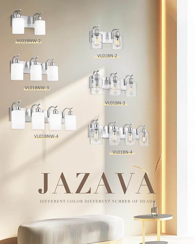 3-Light Bathroom Vanity Light, Brushed Nickel Wall Sconce, Modern Bathroom Light with Clear Glass, VL01BN-3