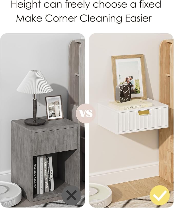 Floating Nightstand, Floating Shelf with Drawer, Wall Mounted Nightstand, Floating Bedside Table (White Stripe)