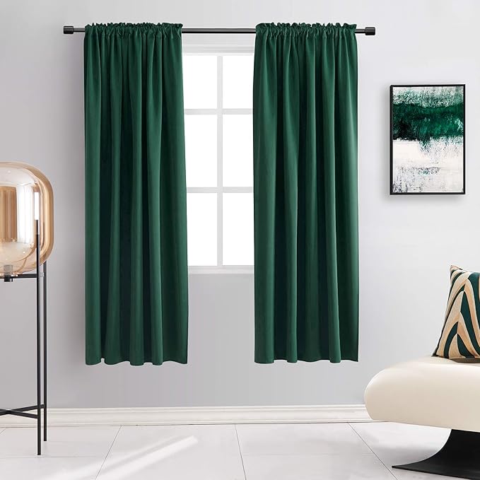 DONREN Hunter Green Blackout Thermal Insulating Window Curtain Panels for Bedroom with Rod Pocket (52 x 72 Inches,2 Panels)