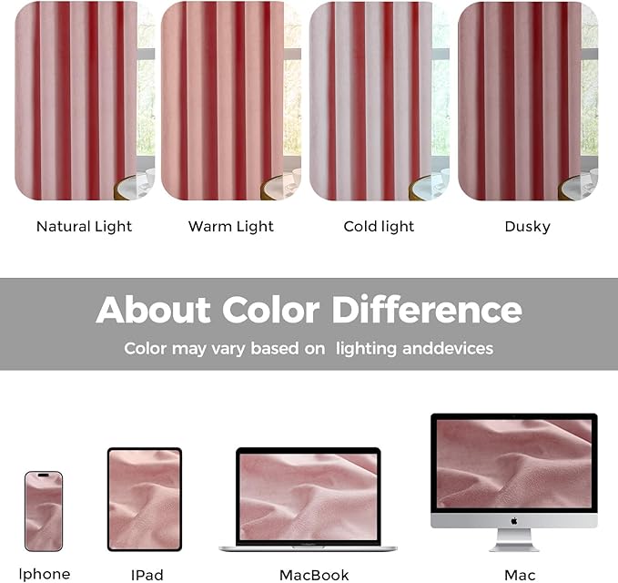 Pinch Pleated 100% Blackout Curtains for Bedroom, Pink Velvet Curtains for Living Room, Black Out Curtain 90 inch Long Room Darkening, Blackout Pinch Pleat Drapes with Hooks 2 Panels