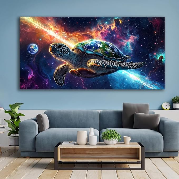 Canvas Wall Art - Modern Turtle cosmic landscape Paintings for Living Room, Bedroom Wall Decor, Framed Wall Art for Home or Office Decoration, Large Wall Art 20"x40"(50CMx100CM)