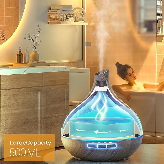HJTHJT 500ML Essential Oil Diffuser: Aroma Diffuser with Remote Control for Hotel Spa Yoga Room - Humidifiers for Bedroom with 14 Colors LED Night Light for Kids/Women Home Relaxation