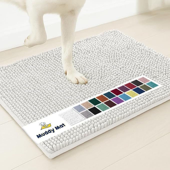 Muddy Mat® Shown on TV – Super Absorbent Door Mat Indoor, Microfiber Quick Dry Chenille Entryway Rug, Non-Slip Front Door Mat, Indoor Mats for Entryway, Machine Washable Pet Rug, White 24"x36"