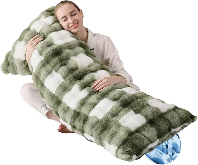 Full Body Pillow 20x54 Inch,Memory Foam Pregnancy Pillow for Side Sleepers,Orthopedic Back Support Maternity Pillow for Women (with Removable Cover)-Sage Green Grid Print