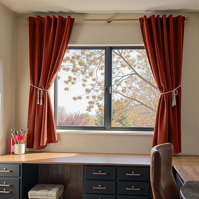 Lazzzy Velvet Blackout Curtains Thermal Insulated Room Window Drapes Super Soft Luxury Curtains for Living Room Bedroom Rod Pocket 2 Panels, Rust Red, 52" W x 72" L