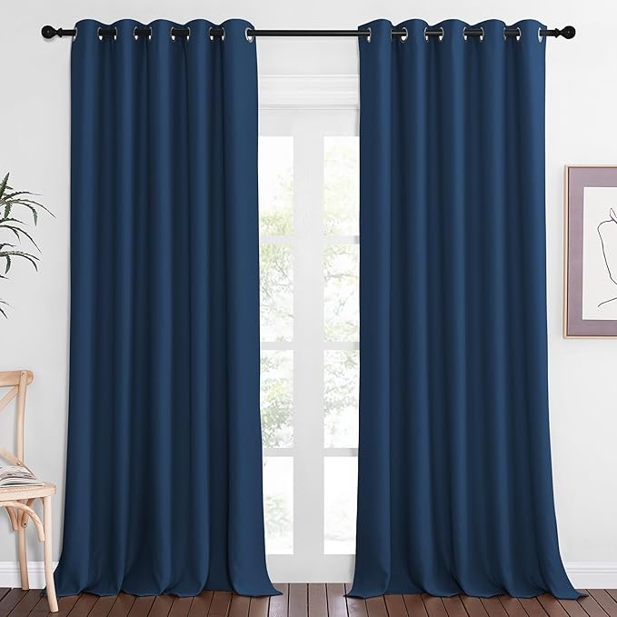 NICETOWN Sliding Door Window Treatment Blackout Patio Door Curtain Panels, Privacy Thermal Drapes for Bedroom Living Room Department with Grommet Top (Moroccan Blue, W66 x L110)